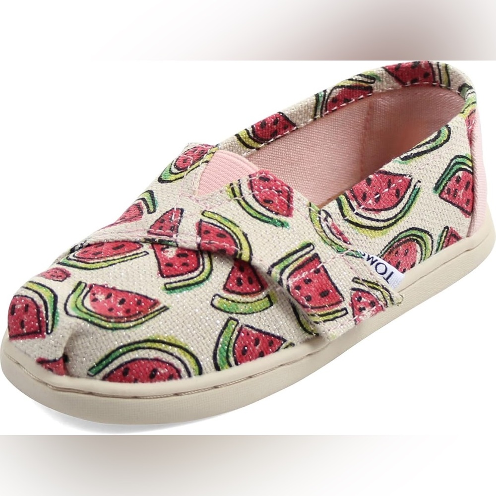 TOMS Kids Toddler Watermelon Print Glitter Canvas Alpargata Shoes Size 5